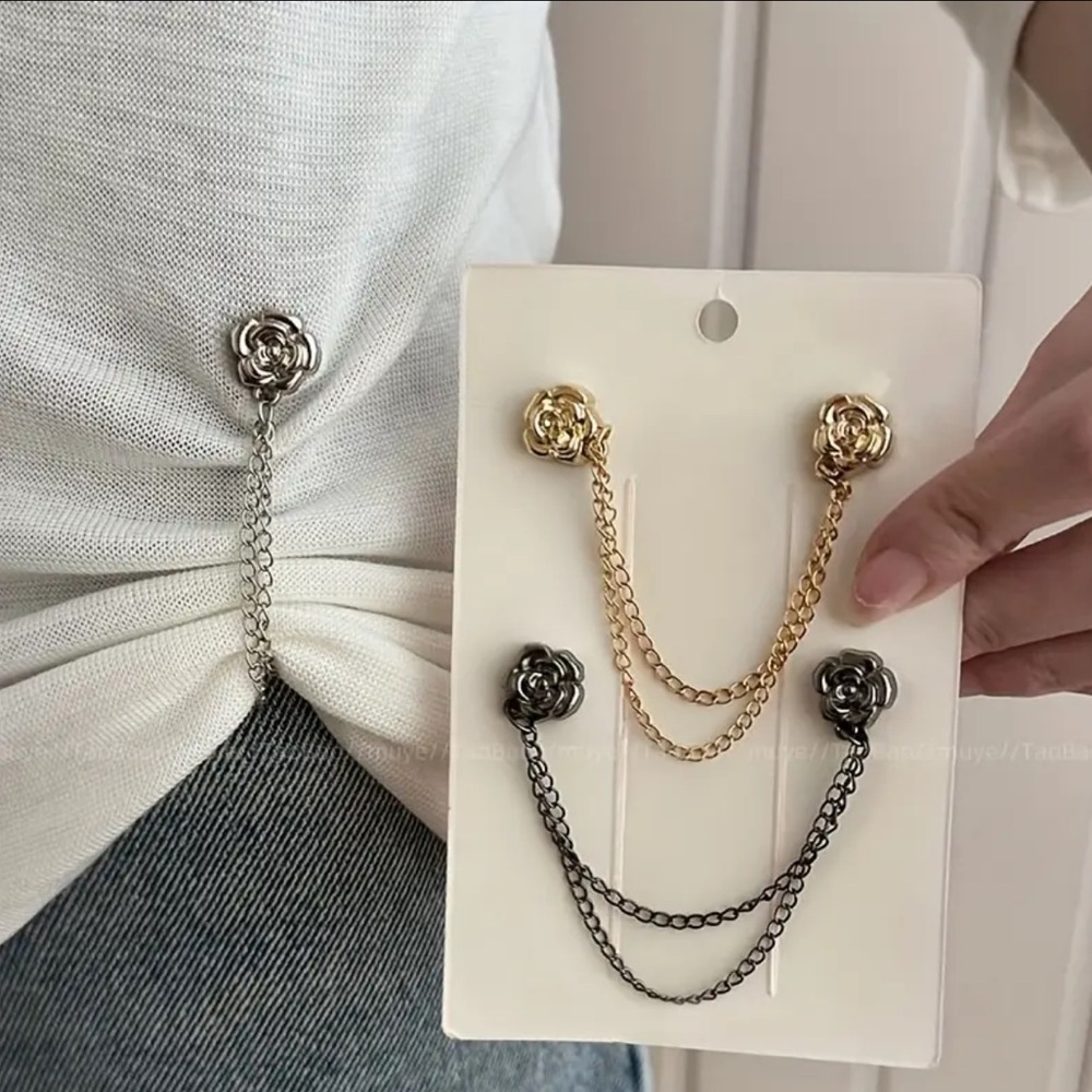 Camilla Pins, Elegant Gold, Silver, Gun Metal Camilla Chain Brooch Set, NEW
